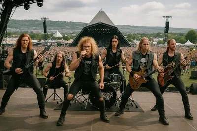 Metal band on a festival main stage